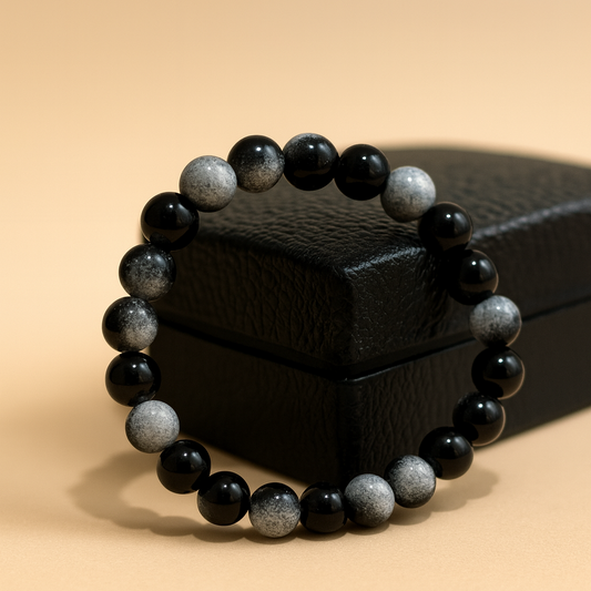 Black and Grey Stone Bead Bracelet – Natural Energy, Rugged Style