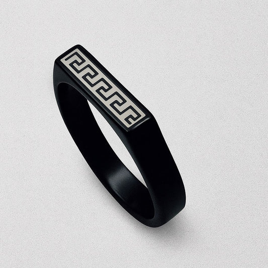 Slim Stainless Steel Black Challa Ring – Modern Heritage Style